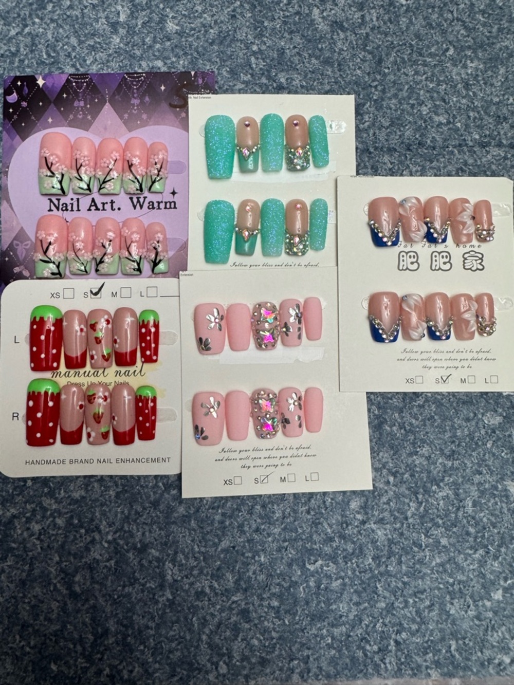 Assorted Press-On Nail Sets - Pink, Green, Aqua, Red, Nude
